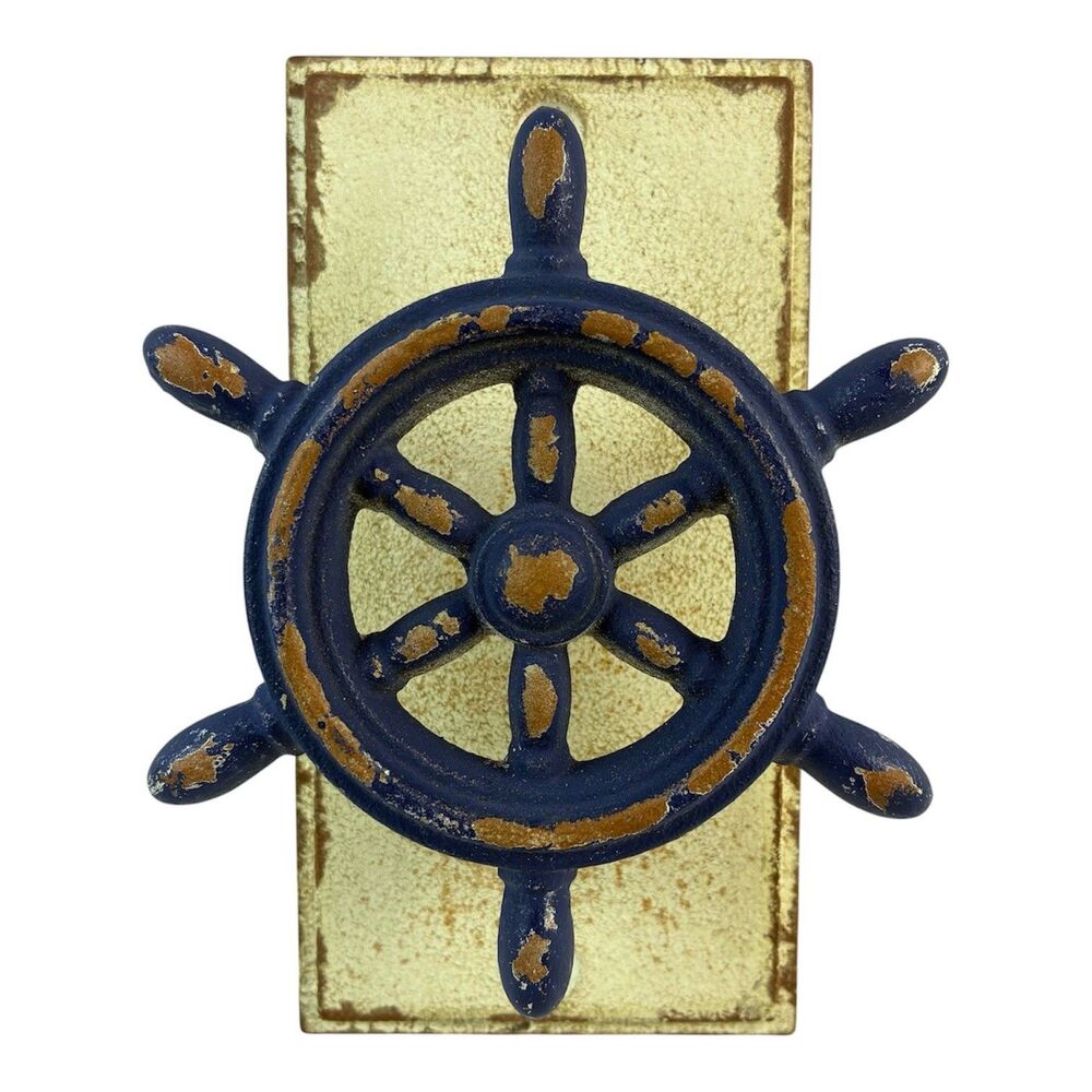 Rustic Cast Iron Ship's Wheel Wall Hook Coat Hanger Nautical Beach House Decor
